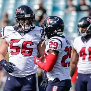 Linebacker Brian Cushing (links) und Safety Andre Hal (rechts) Linebacker Brian Cushing (links) und Safety Andre Hal (rechts)