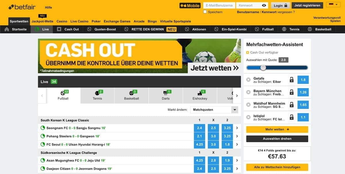Betfair Live Wetten Übersicht