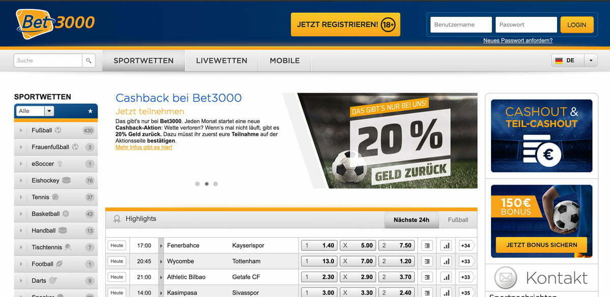 Bet3000 Sportwetten