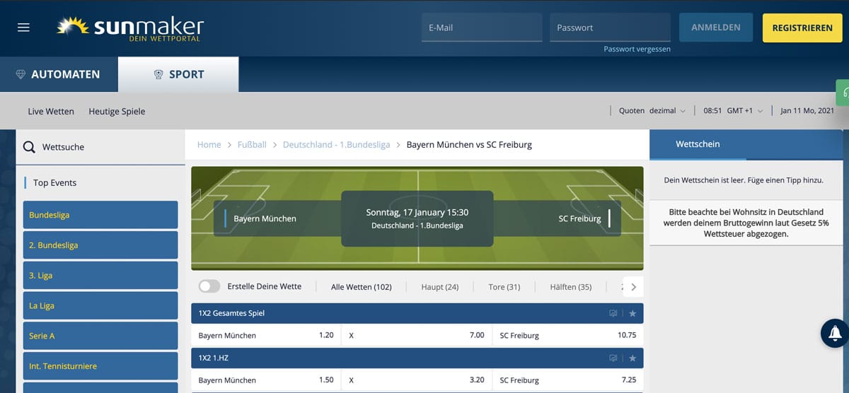 Sunmaker Bundesliga Wetten