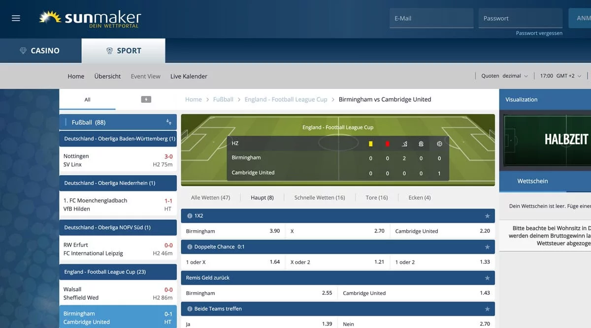 Sunmaker Sportwetten Live Wetten