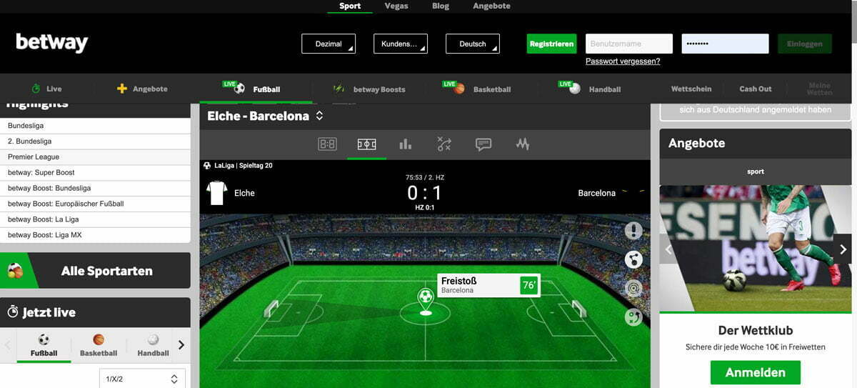 Betway In-Play Wetten